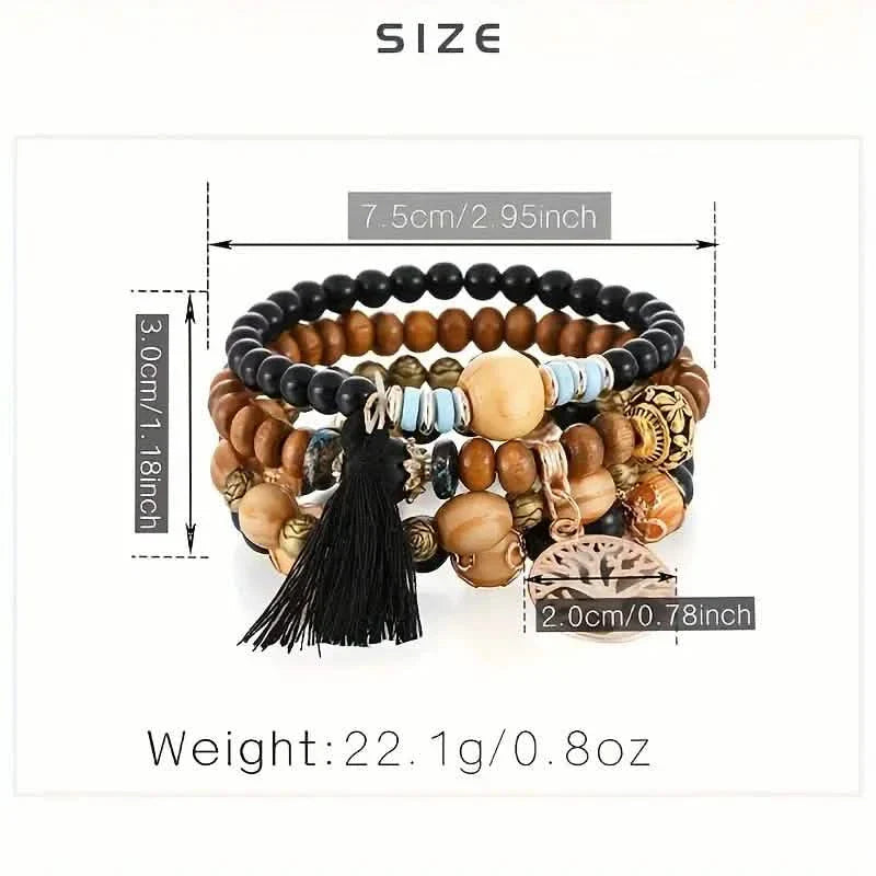 4-Piece Set: Creative Bohemian Bracelet, Layered Beaded Stretchable Bracelet by DailySale