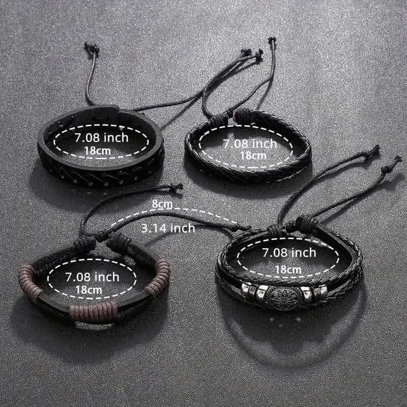4-Piece Set: Exquisite Vintage-Style PU Leather Woven Handmade Charm Bracelets for Men by DailySale