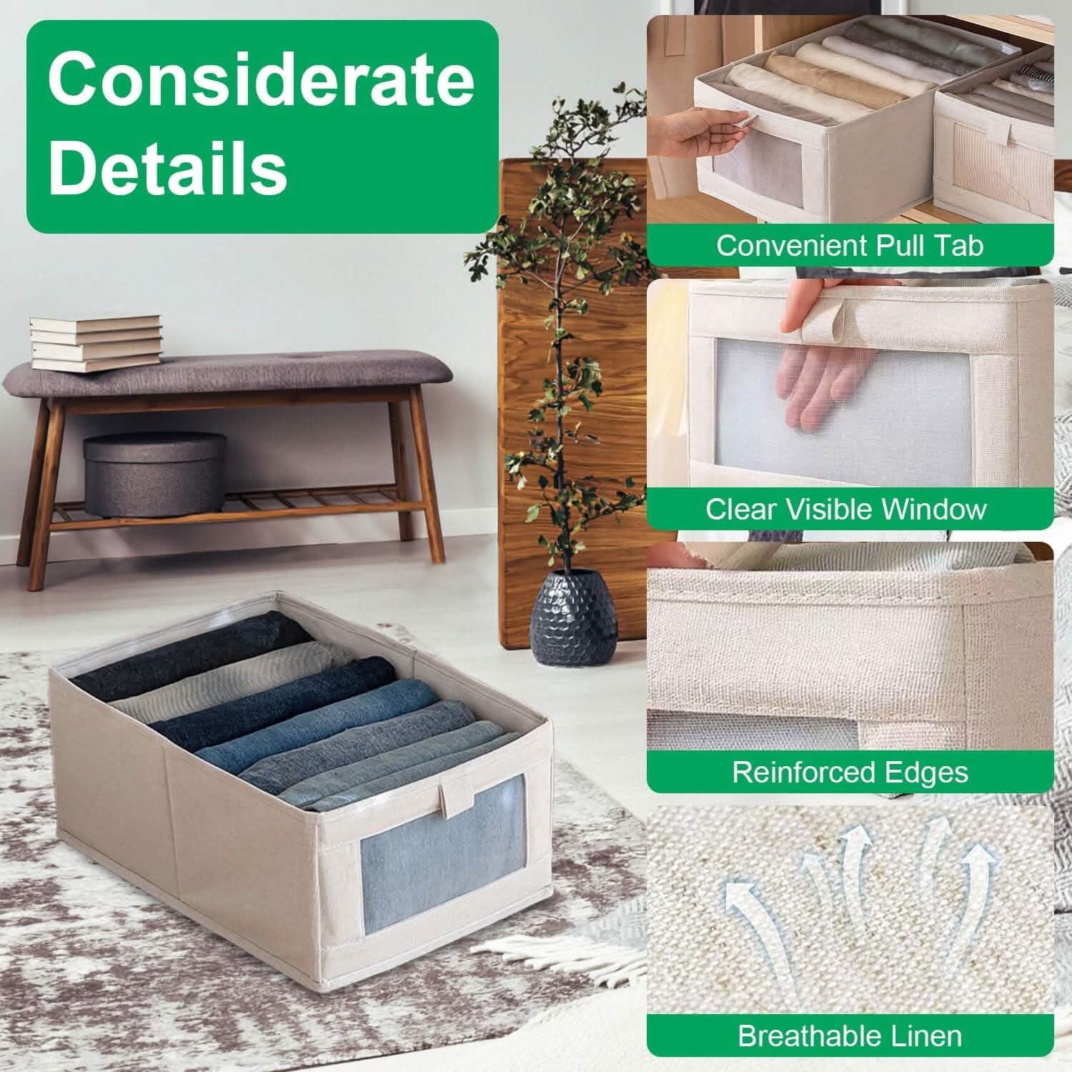 4-Pieces: Foldable Linen Clothing Storage Bin with Visible Clear Window by DailySale