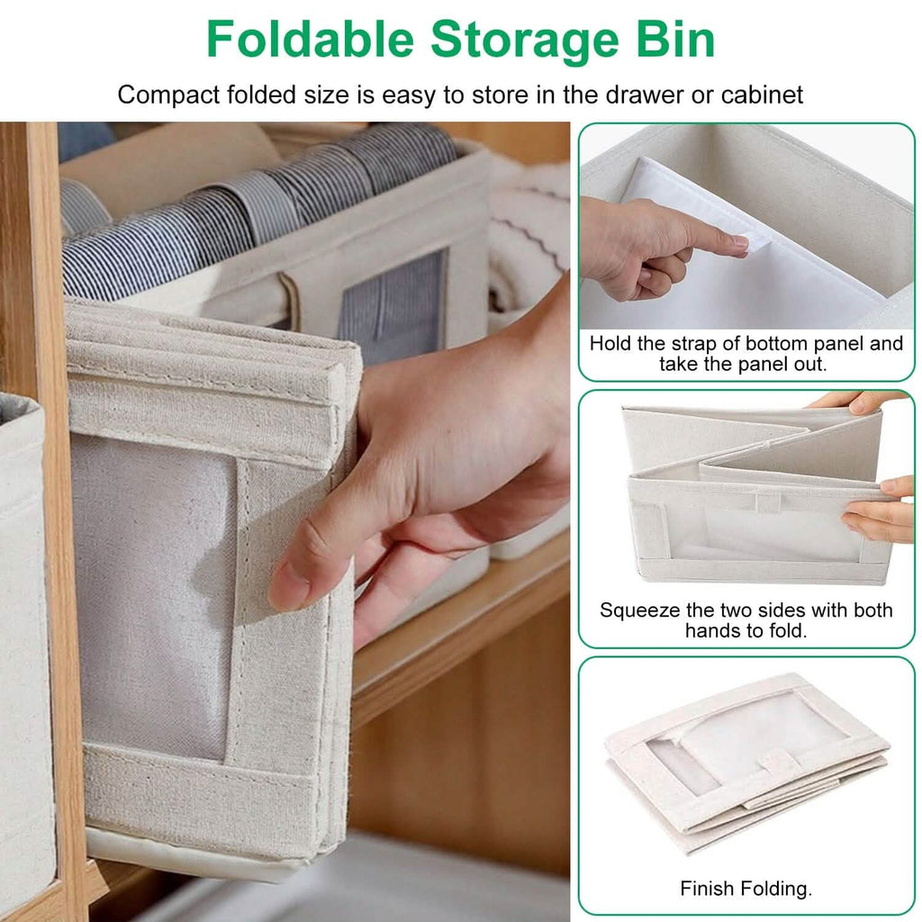 4-Pieces: Foldable Linen Clothing Storage Bin with Visible Clear Window by DailySale