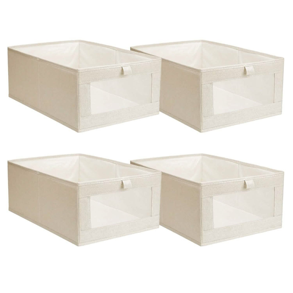 4-Pieces: Foldable Linen Clothing Storage Bin with Visible Clear Window by DailySale