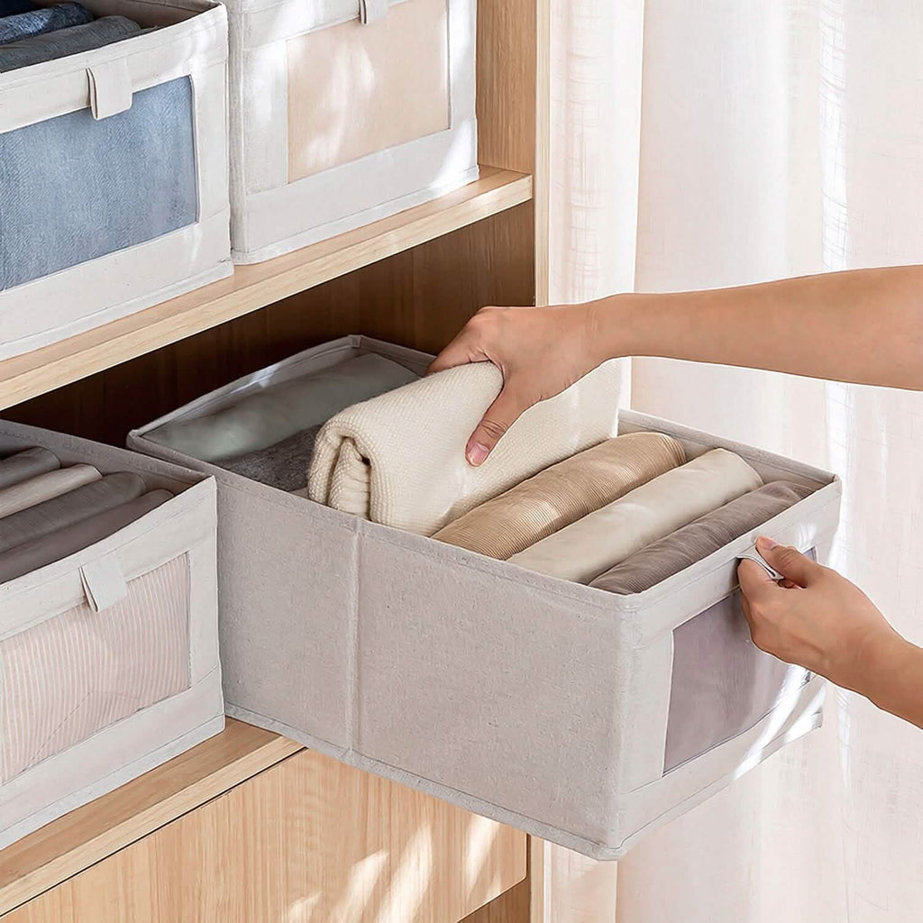 4-Pieces: Foldable Linen Clothing Storage Bin with Visible Clear Window by DailySale