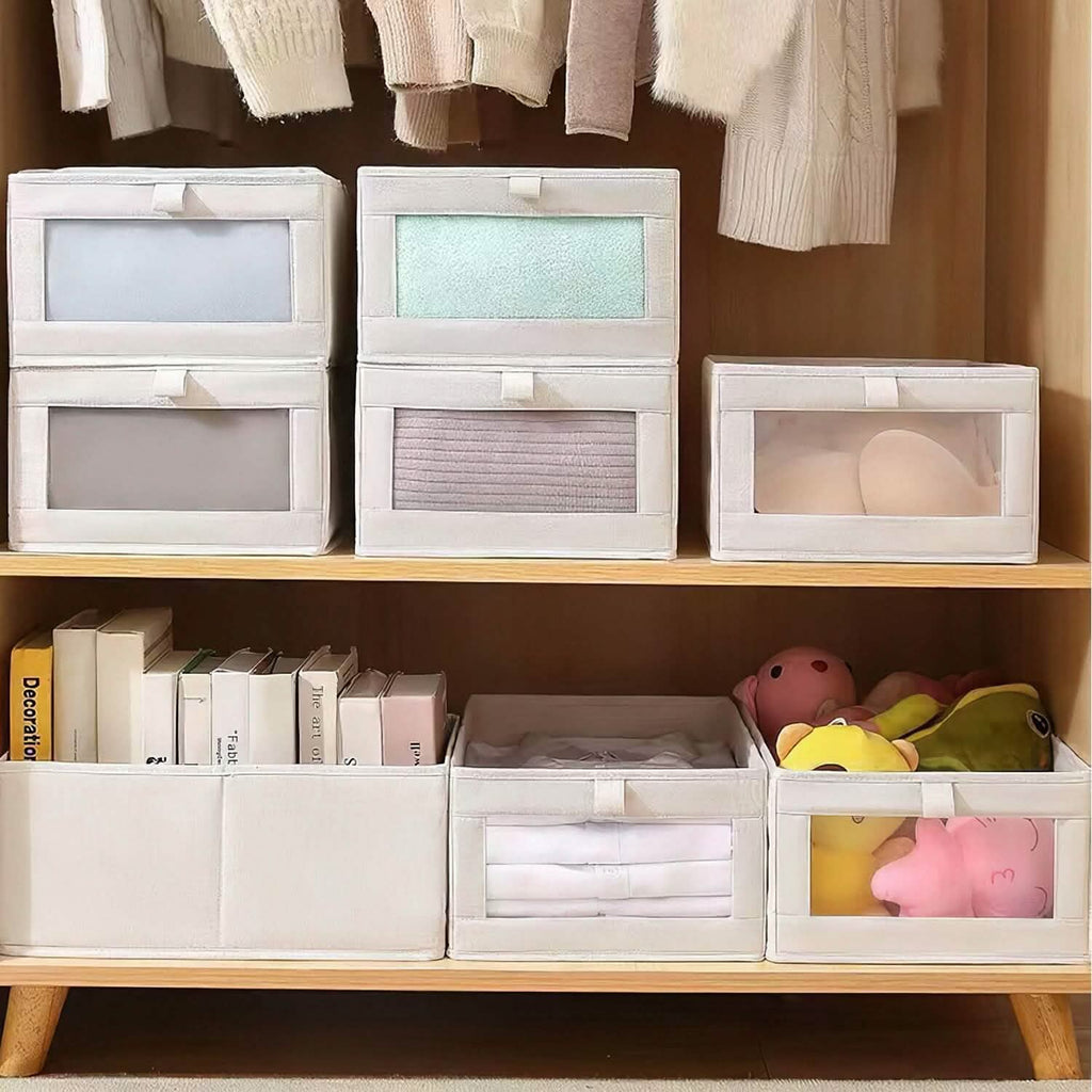 4-Pieces: Foldable Linen Clothing Storage Bin with Visible Clear Window by DailySale