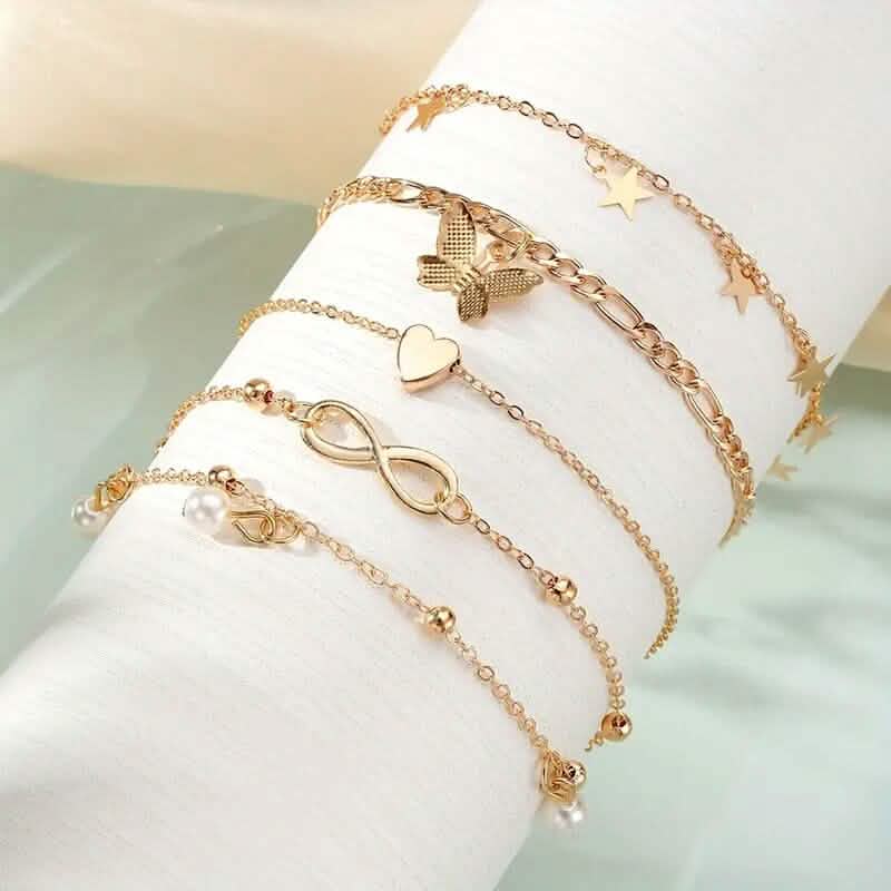 4-Pieces: Stackable Thin Chain Anklet Set by DailySale