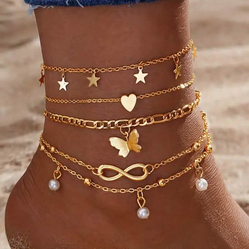 4-Pieces: Stackable Thin Chain Anklet Set by DailySale