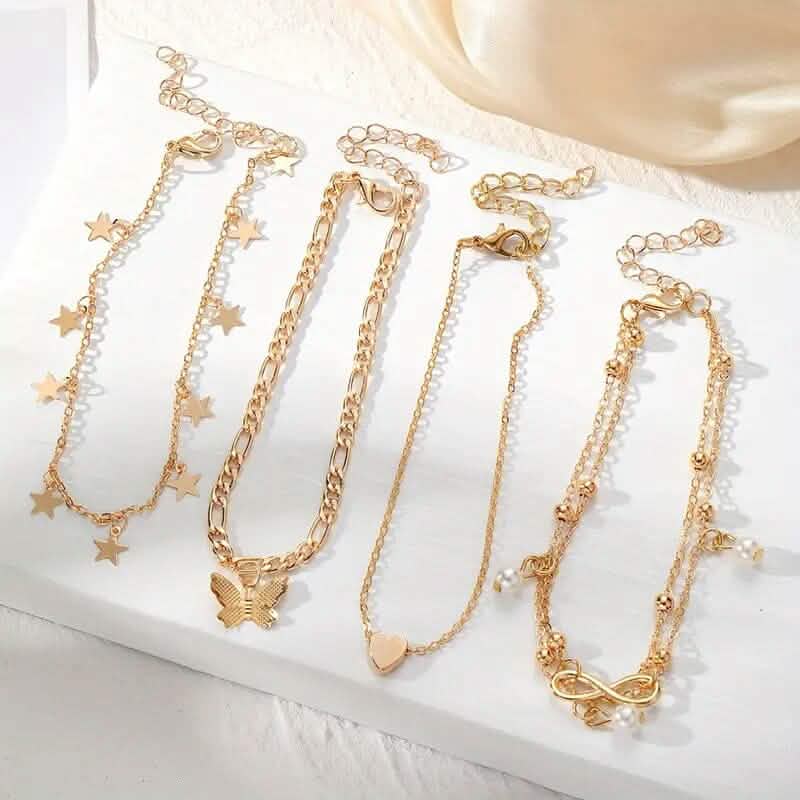 4-Pieces: Stackable Thin Chain Anklet Set by DailySale