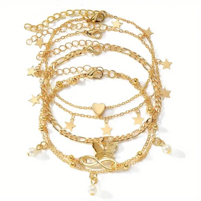 4-Pieces: Stackable Thin Chain Anklet Set by DailySale