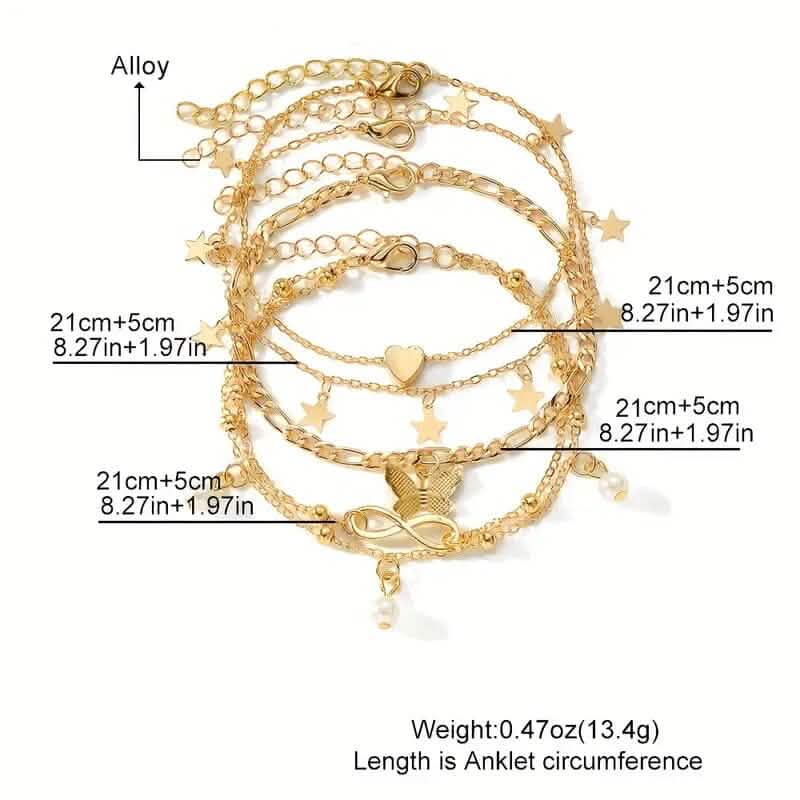 4-Pieces: Stackable Thin Chain Anklet Set by DailySale
