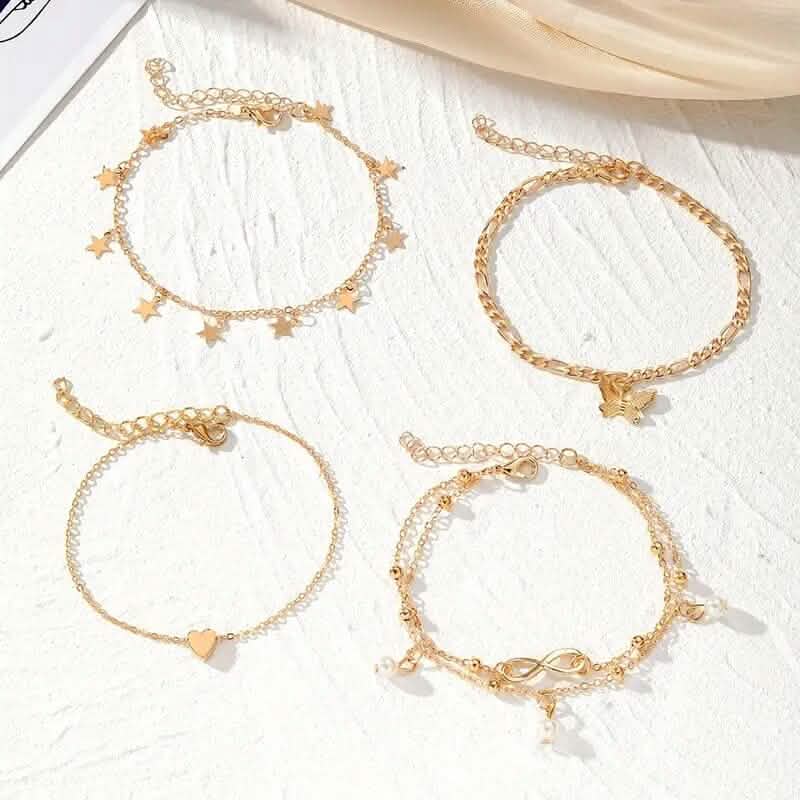 4-Pieces: Stackable Thin Chain Anklet Set by DailySale