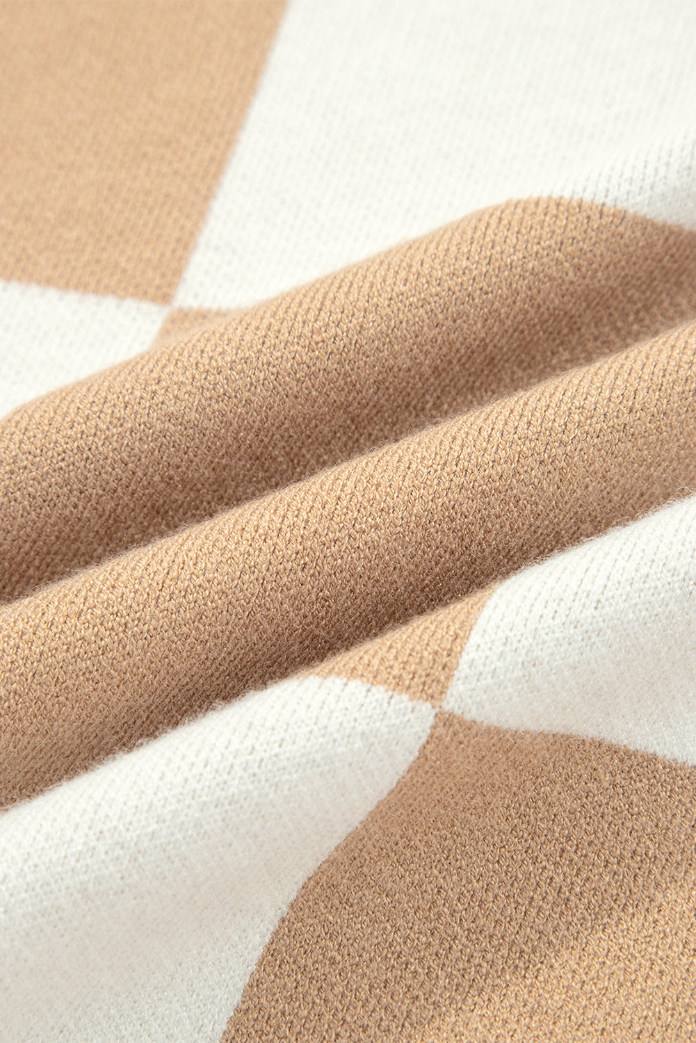 Light French Beige Checkered Pattern Loose Drop Shoulder Half Sleeve Sweater by Wild and Free Boutique