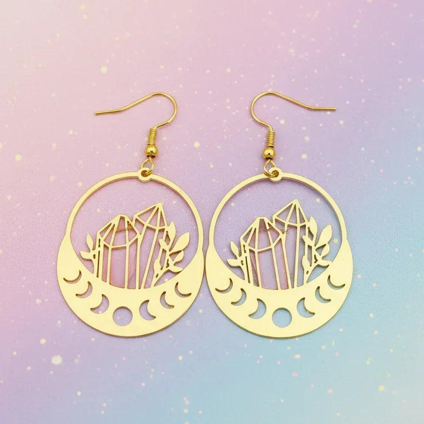 Golden Moon Phases & Crystals Earrings by Classic Variable