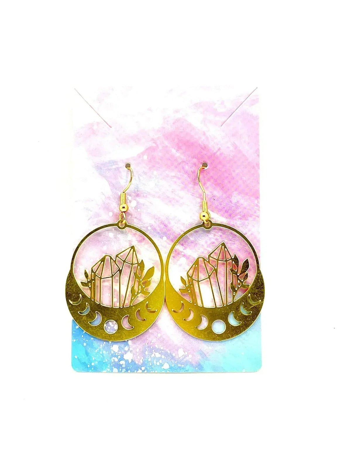 Golden Moon Phases & Crystals Earrings by Classic Variable