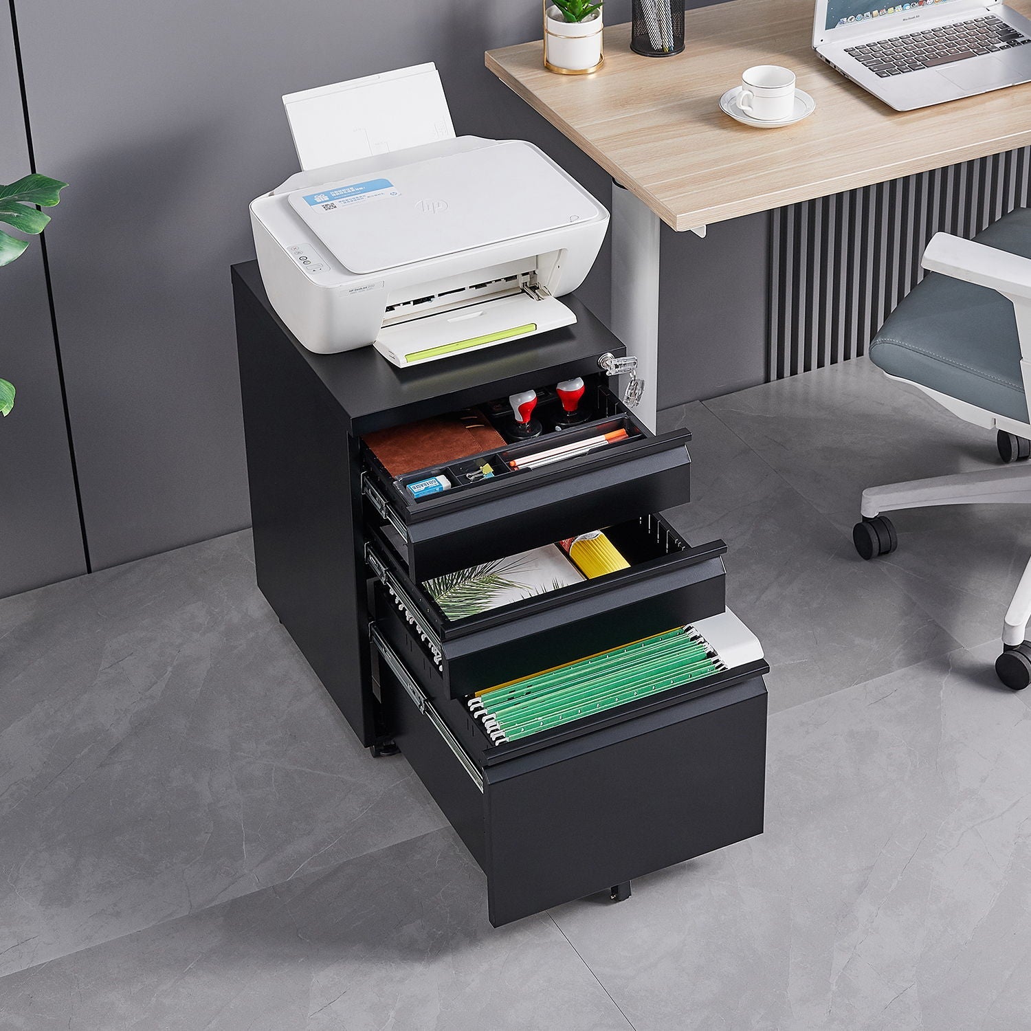 Contemporary 3 Drawer Mobile Filing Cabinet With Lock, Metal Office Storage For Legal / Letter Size by Unique Piece Furniture