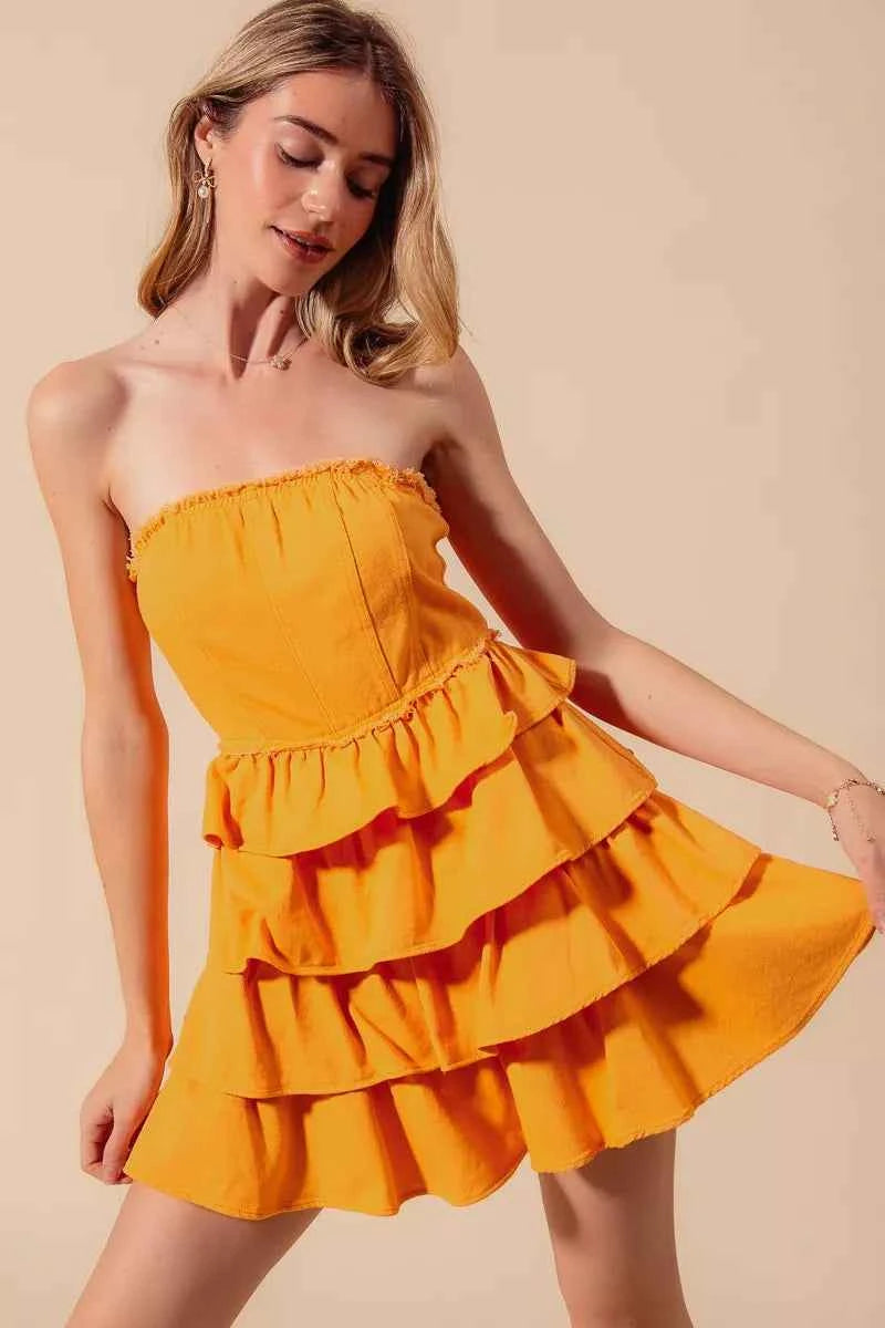 SO ME Strapless Ruffle Layered Game Day Cheer Up Dress by Wild and Free Boutique