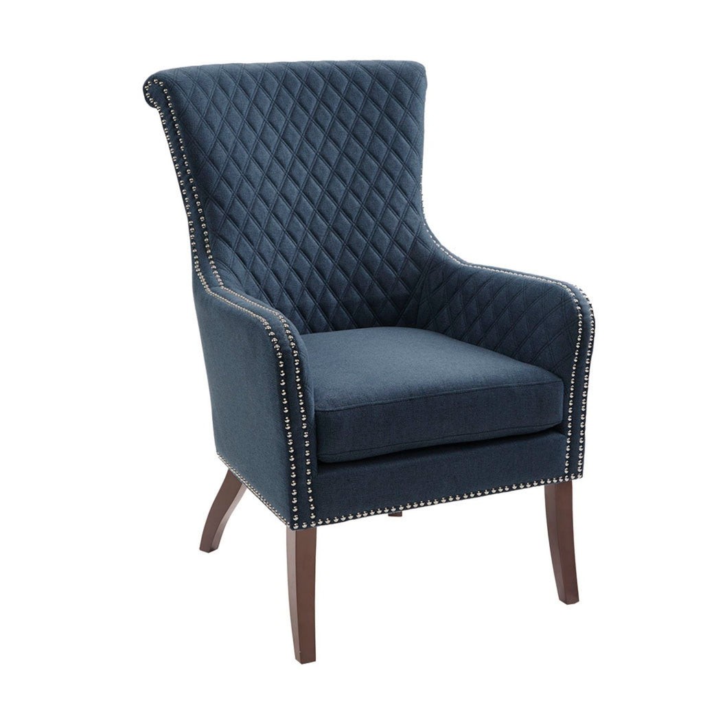 Accent Chair With Quilted Back And Silver Studs - Dark Blue by Unique Piece Furniture