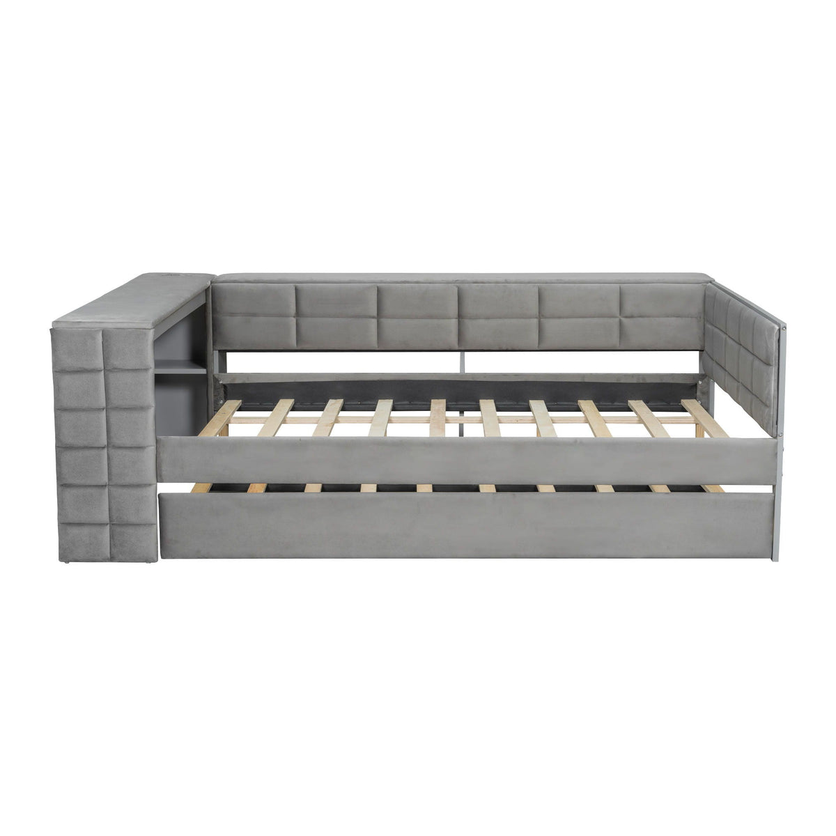 Upholstered Platform Bed With Storage Shelves, Desk, Charging Station And Trundle by Unique Piece Furniture