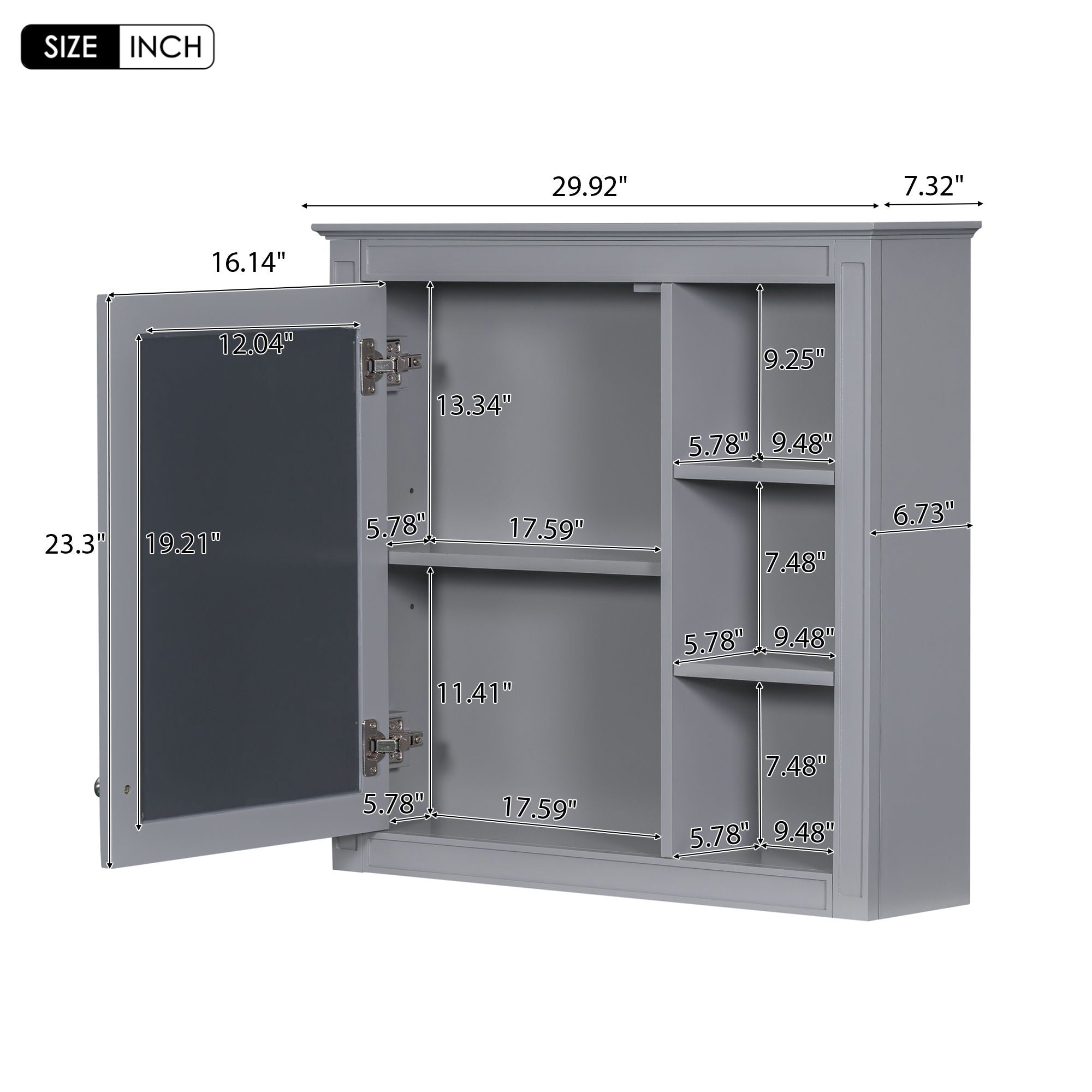 Wall Mounted Medicine Cabinet With Mirror And 3 Open Shelves by Unique Piece Furniture