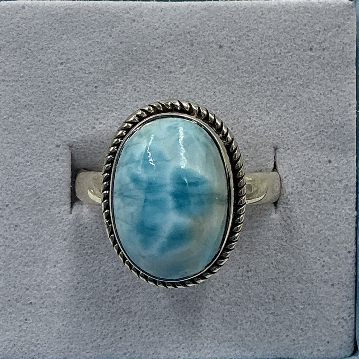 Sterling Silver Larimar Oval Ring - Size 8 - Deepest Calm by Sacred Crystals