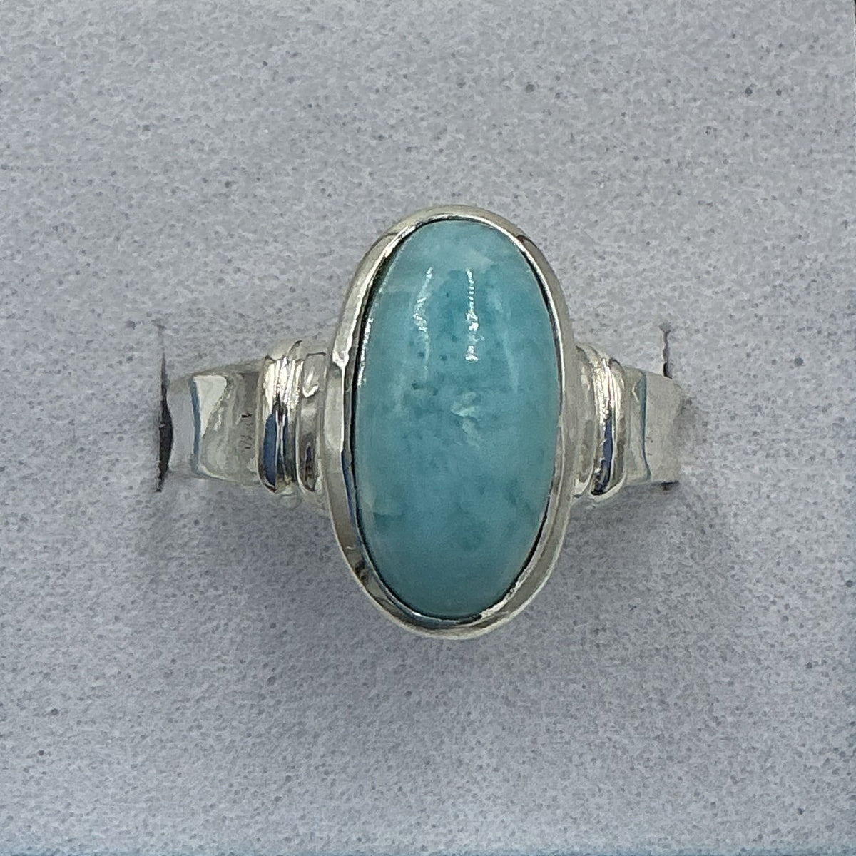Sterling Silver Larimar Oval Ring - Size 8 - Caribbean Dreams by Sacred Crystals