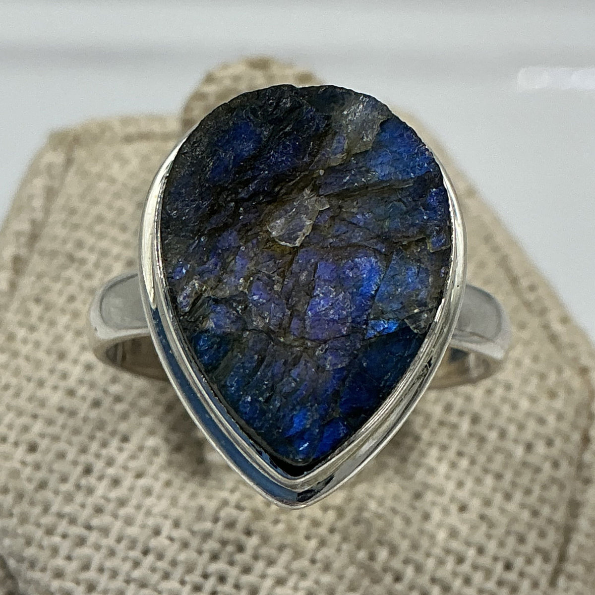 Sterling Silver Labradorite Rough Tear Ring - Size 9 - Magic and Protection by Sacred Crystals