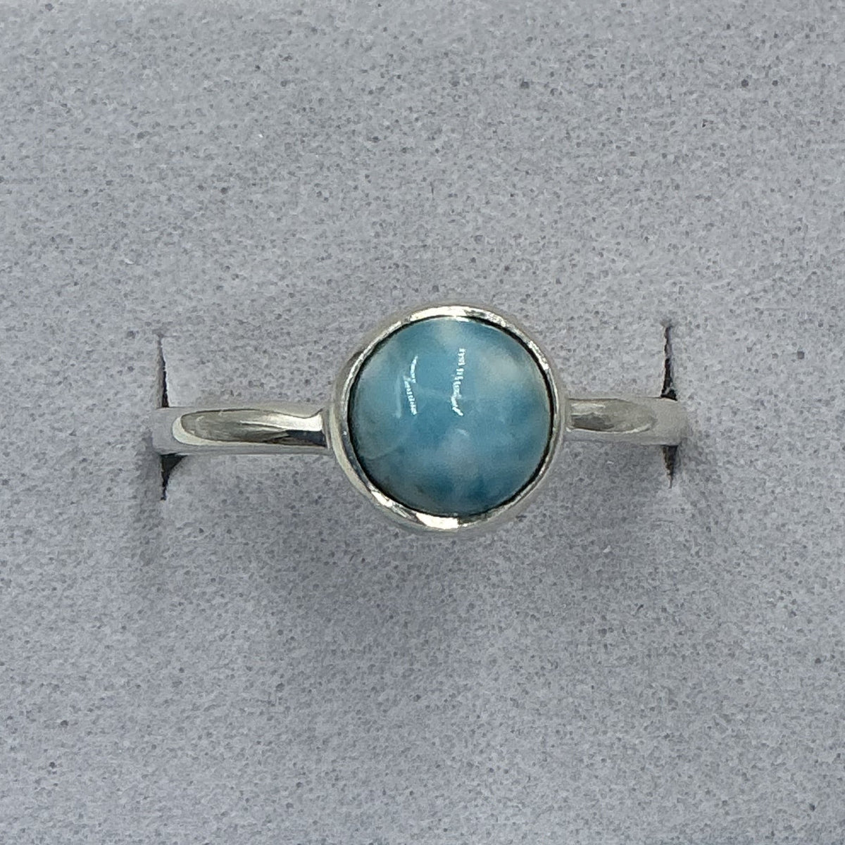 Sterling Silver Larimar Round Ring - Size 9 - Calming Breeze by Sacred Crystals