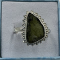 Sterling Silver Sunburst Natural Moldavite Ring - Size 10 - Transformation & Awakening by Sacred Crystals