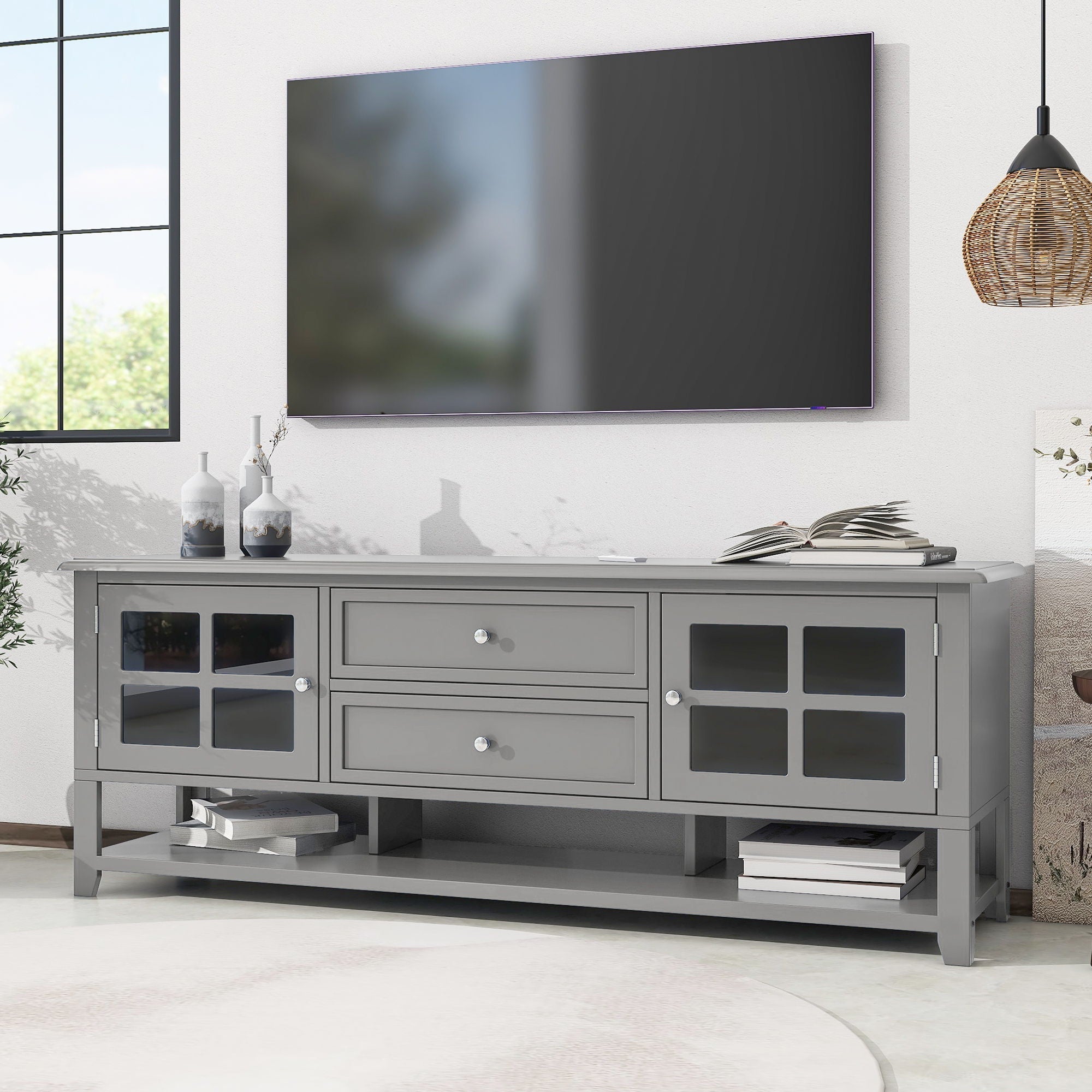 TV Stand, Entertainment Center With Dual Drawers And Hidden Storage, Cabinet With Soft Closing Doors And Sleek Panel Design by Unique Piece Furniture
