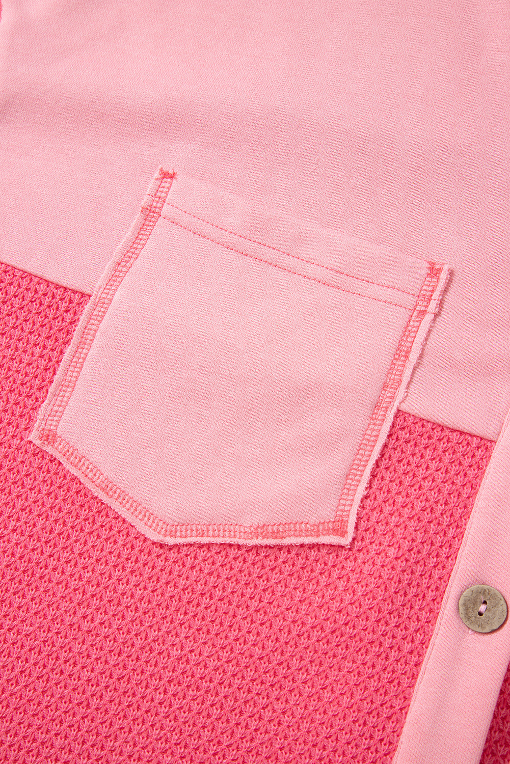 Peach Blossom Two Tone Contrast Waffle Knit Buttoned Loose Shacket by Wild and Free Boutique
