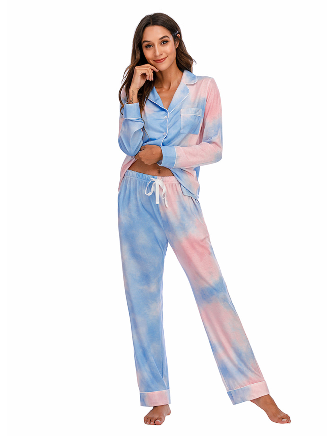 Collared Neck Long Sleeve Loungewear Set with Pockets by Wild and Free Boutique