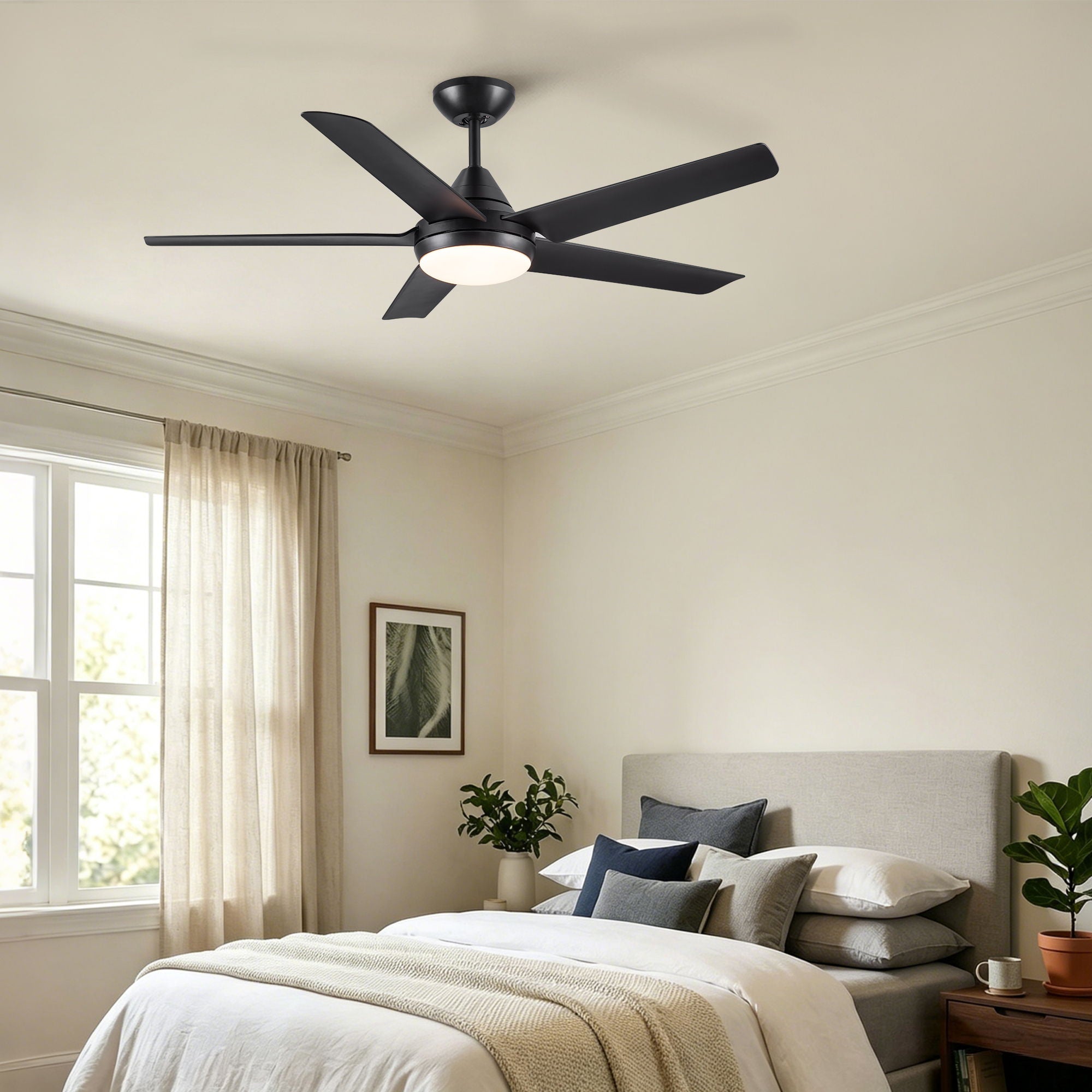 Ceiling Fan With Lights And Remote Control, Reversible DC Motor, 6 Speeds, 3 Cct Dimmable LED, Quiet Timer For Indoor - Black by Unique Piece Furniture