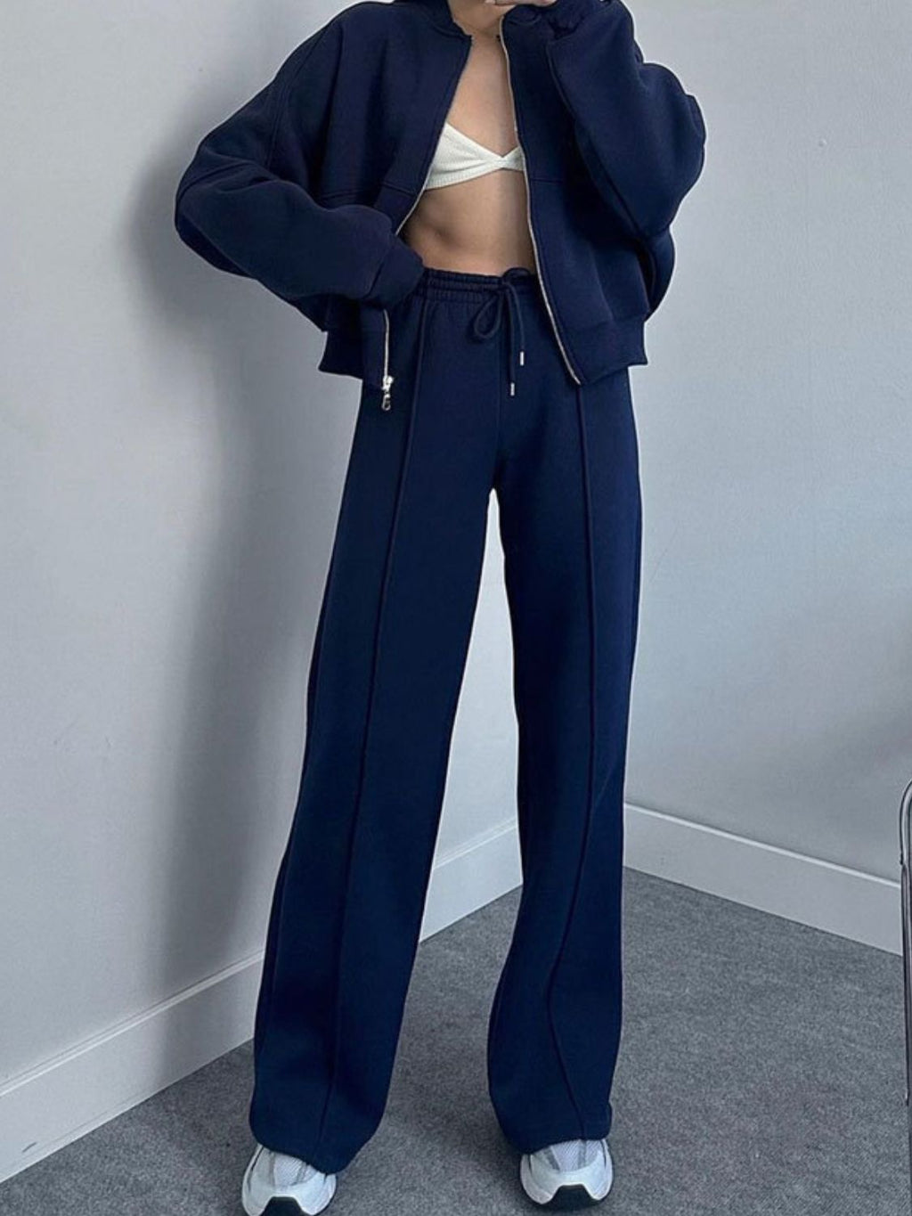 Baseball Collar Zip Up Top and Drawstring Paants Set by Wild and Free Boutique