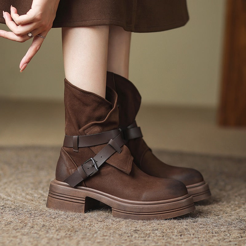 Women’s Brown Retro British-Style Ankle Boots | Autumn Winter Boots by FitiqueFit