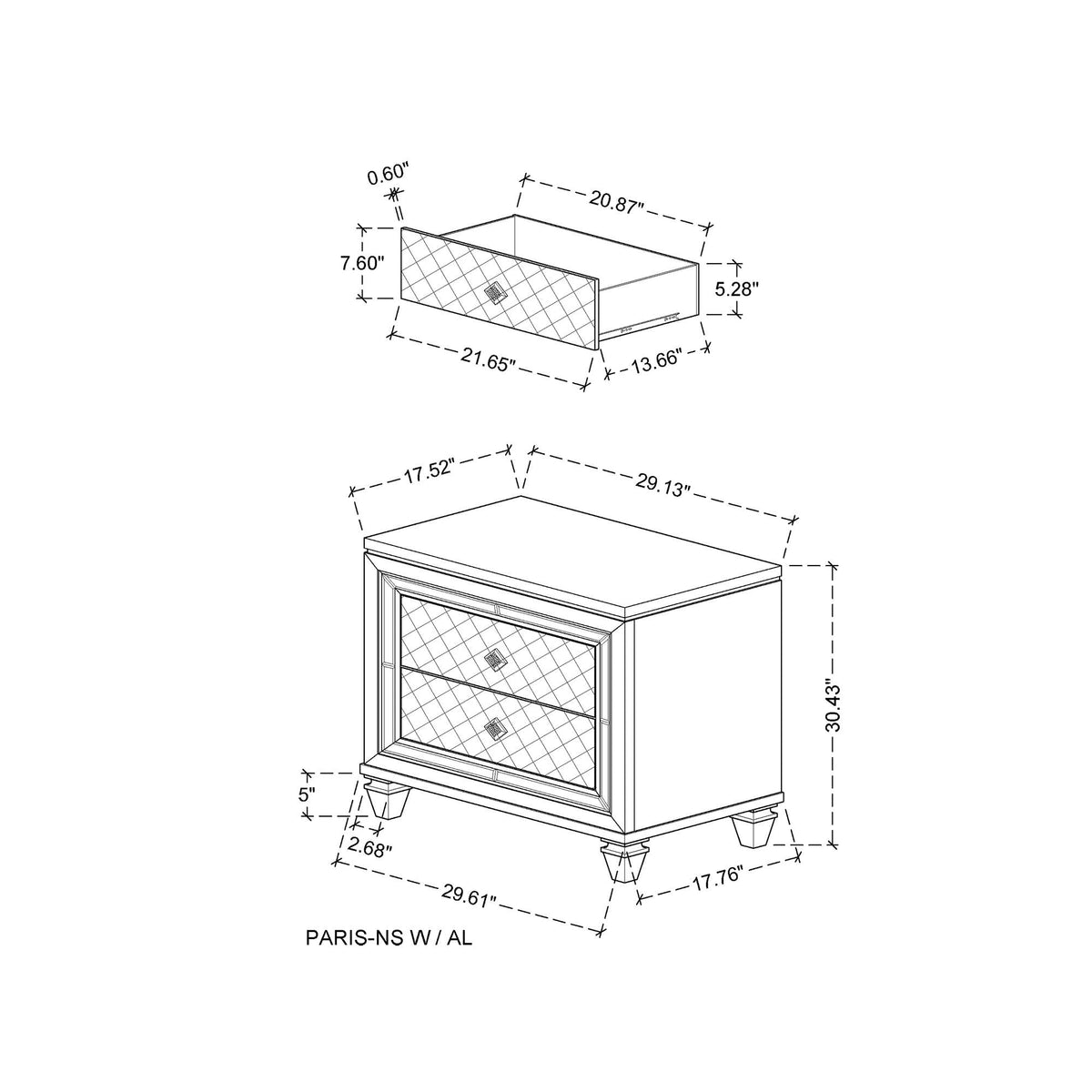Cross - Glam Nightstand - Champagne by Unique Piece Furniture