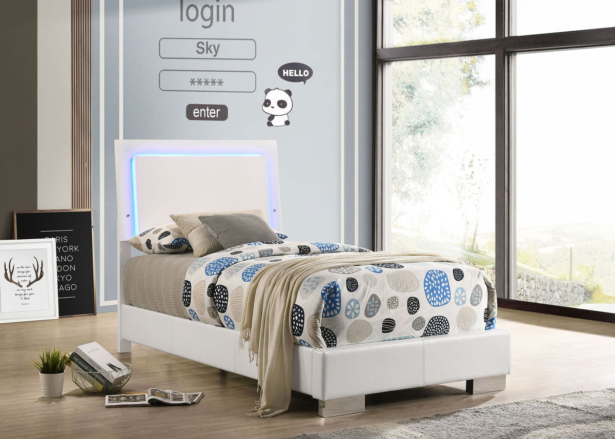 Felicity Wood Twin LED Panel Bed White High Gloss by Unique Piece Furniture