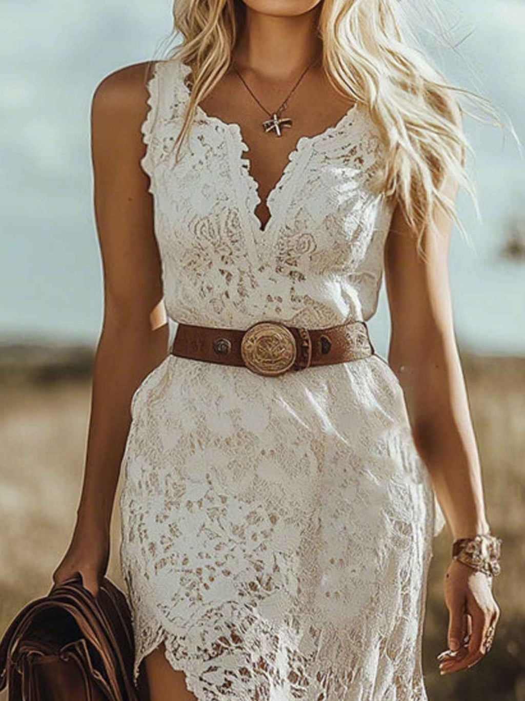 Full Size Asymmetrical Hem Sleeveless Lace Dress Plus Size