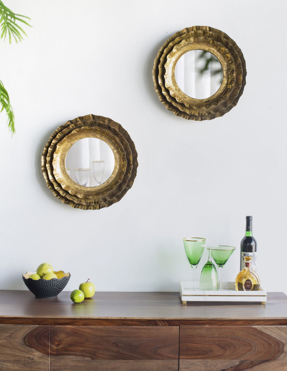 Round Wall Mirror With Metal Frame, Accent Mirror For Living Room - Gold by Unique Piece Furniture