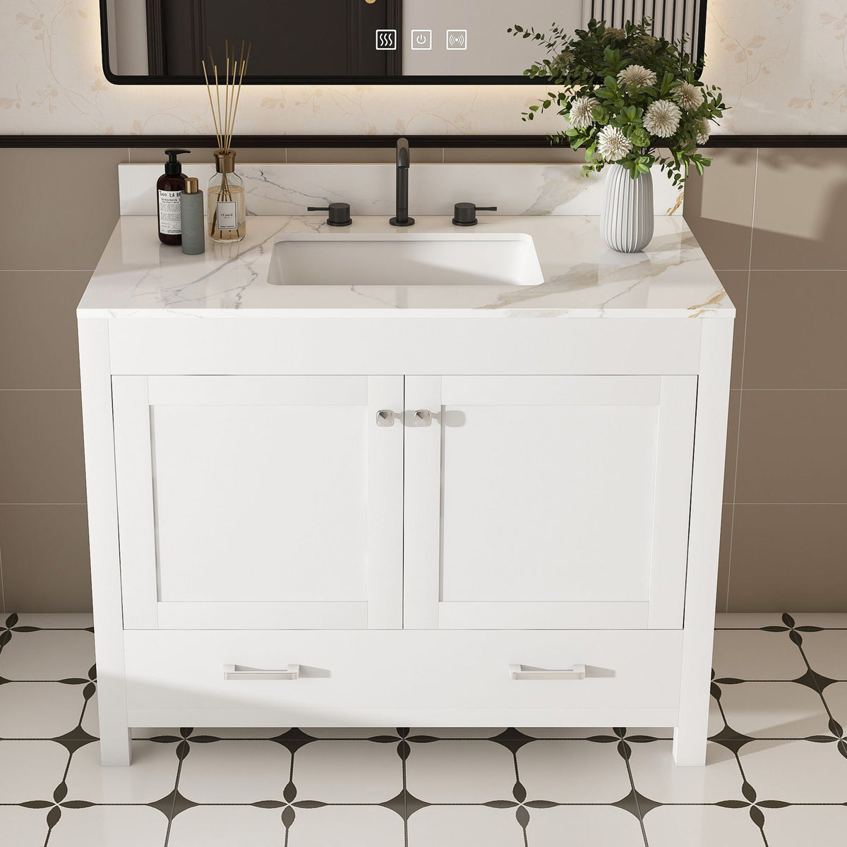 43" Bathroom Vanity, Multi Functional Cabinet With Doors And Drawer - White by Unique Piece Furniture
