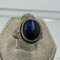 Sterling Silver Deep Blue Labradorite Oval Ring - Size 6 - Magic and Protection by Sacred Crystals