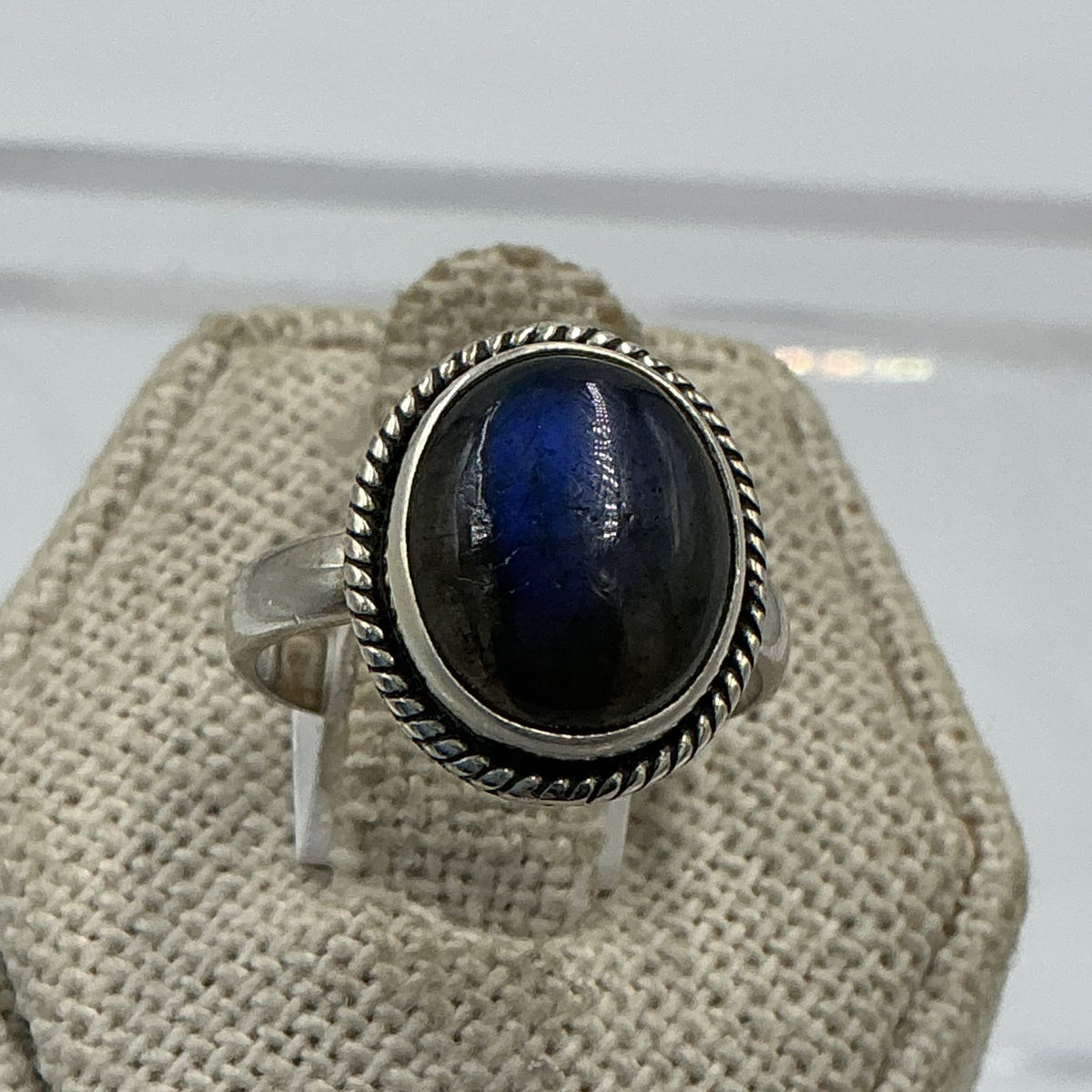 Sterling Silver Deep Blue Labradorite Oval Ring - Size 6 - Magic and Protection by Sacred Crystals