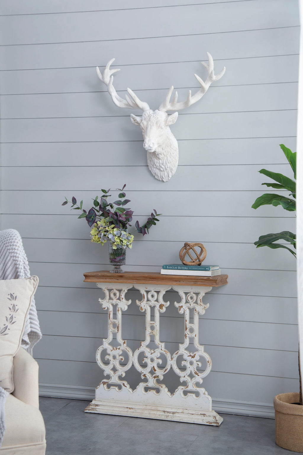 Classic Vintage Wash Console Table With Wood Top - Brown / Antique White by Unique Piece Furniture