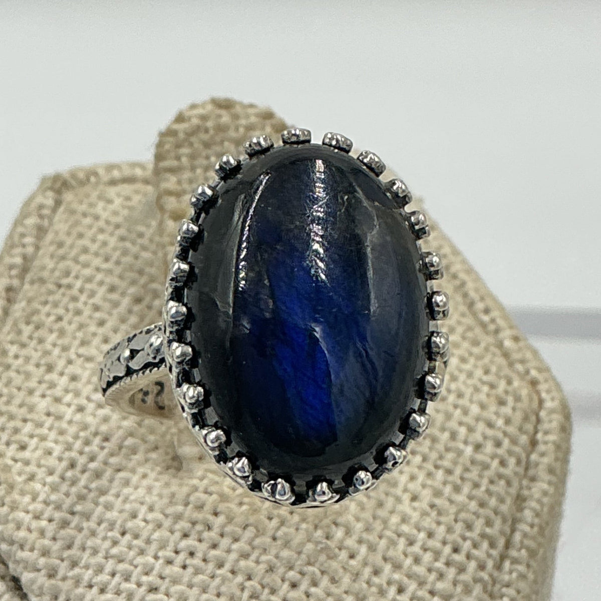 Sterling Silver Deepest Night Blue Labradorite Oval Ring - Size 6 - Magic and Protection by Sacred Crystals
