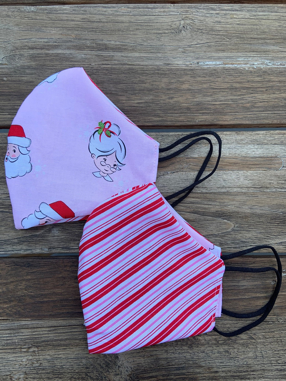 Mr. & Mrs. Claus / Candy Stripes Reversible Mask by Retrolicious