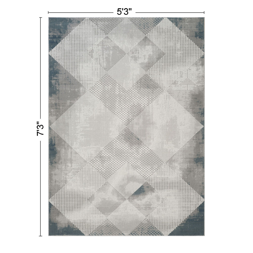 Geometrix - 5'3" X 7'3" Area Rug With Geometric, 3D Effect - Gray / Ivory by Unique Piece Furniture