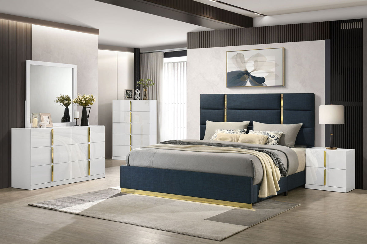 Ines 5-piece Queen Bedroom Set Navy and White High Gloss by Unique Piece Furniture