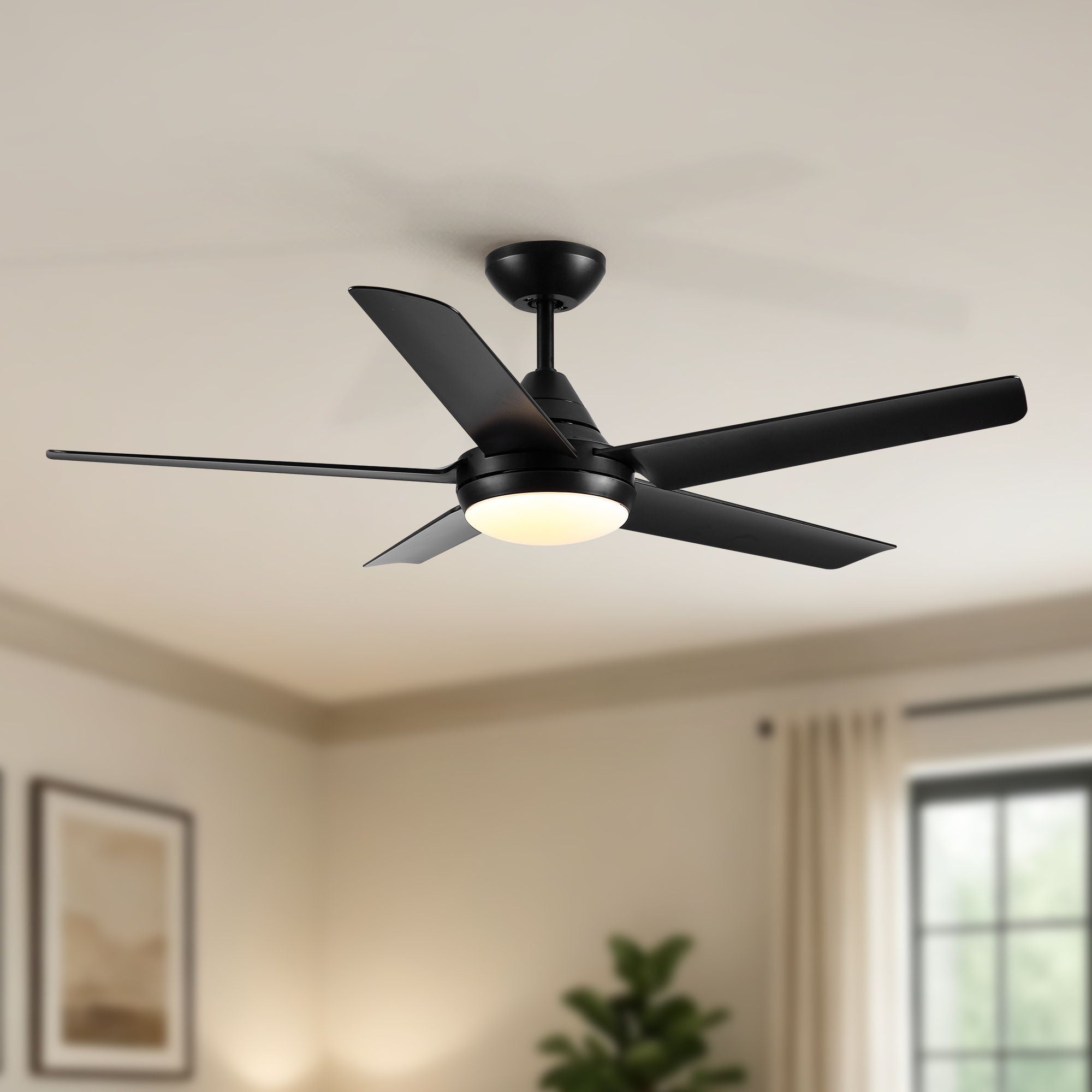 Ceiling Fan With Lights And Remote Control, Reversible DC Motor, 6 Speeds, 3 Cct Dimmable LED, Quiet Timer For Indoor - Black by Unique Piece Furniture