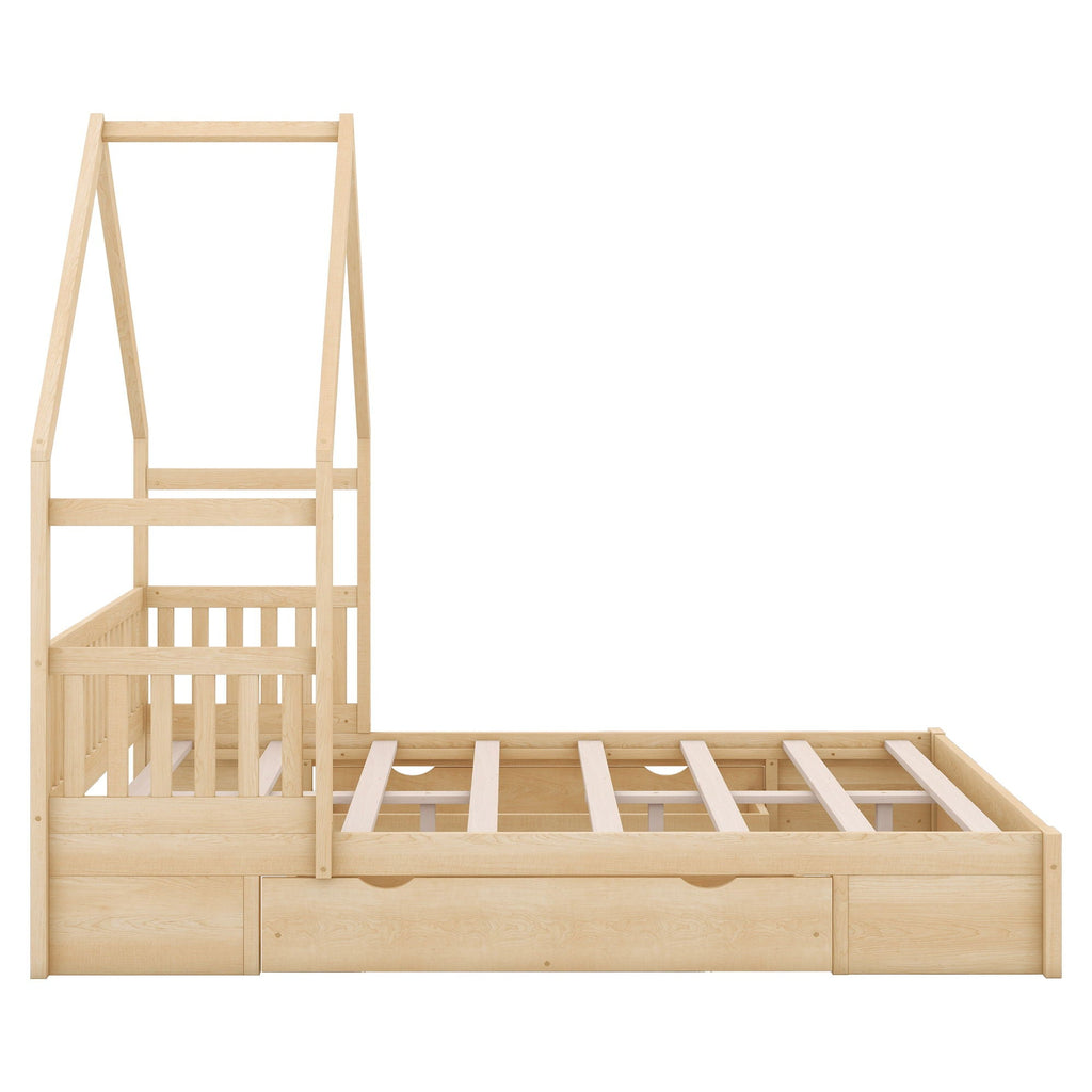 House Style Platform Bed With Guardrail And 2 Drawers by Unique Piece Furniture