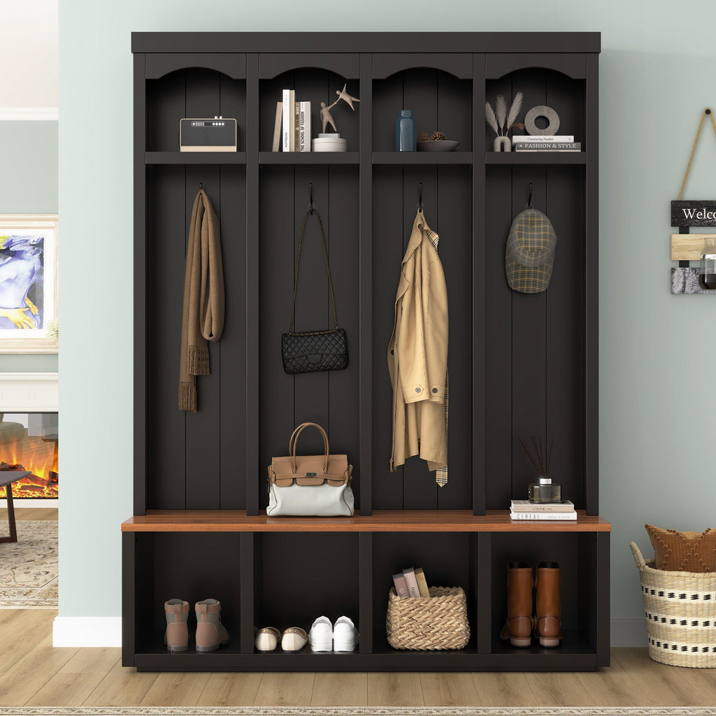 Entryway Hall Tree With Bench, 4 Hooks & Open Storage Space by Unique Piece Furniture