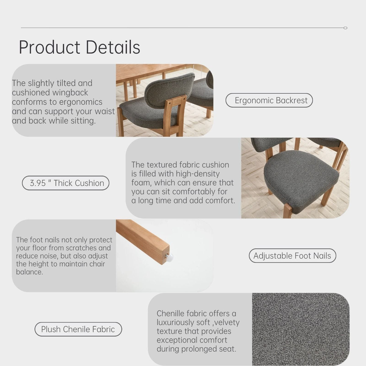 Dining Chairs With Ergonomic Backrest And Adjustable Feet (Set of 2) by Unique Piece Furniture