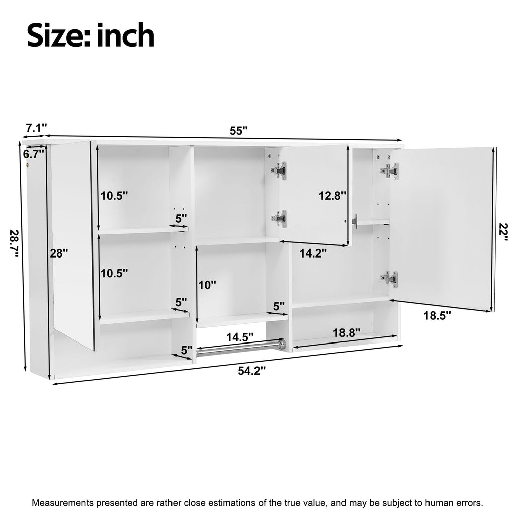 Wall-Mount 3-In-1 Mirror Cabinet With Adjustable Shelf, Soft-Closing Hinges, Rectangular Design - White by Unique Piece Furniture