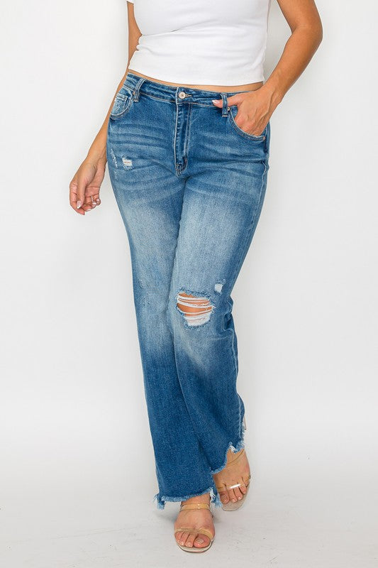 bytos Full Size Raw Hem Distressed Mid Rise Straight Jeans by Wild and Free Boutique